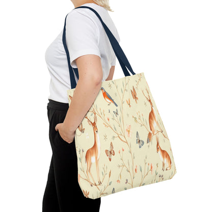 Floral Woodland Tote Bag - Deer & Birds Pattern