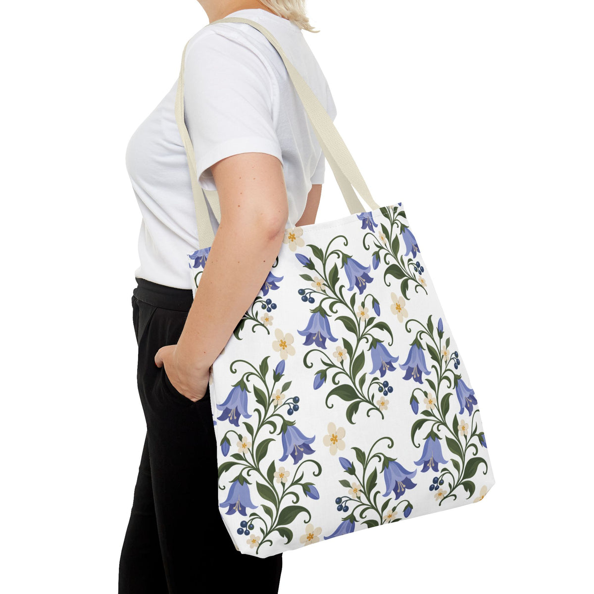 Bluebell Floral Tote Bag – All-Over Print Reusable Canvas Tote