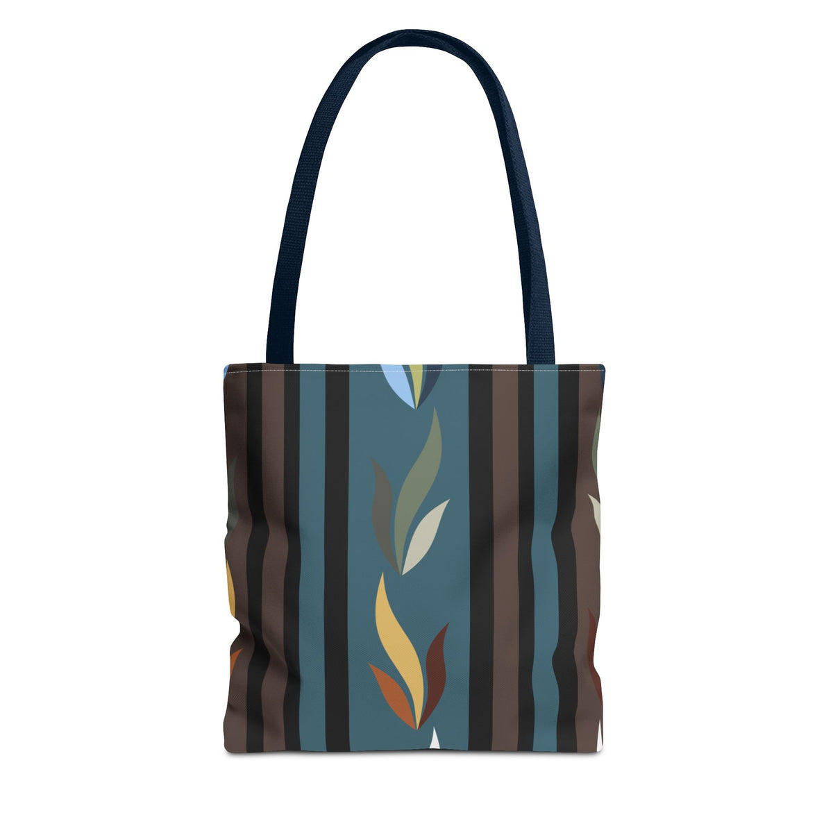 Autumn Stripe Leaf Tote Bag — Retro Boho AOP Canvas Tote