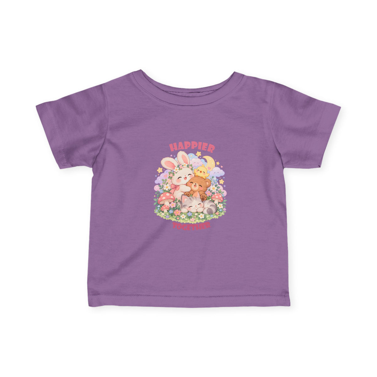Infant Tee — "Happier Together" Floral Bunny & Bear Baby Shirt