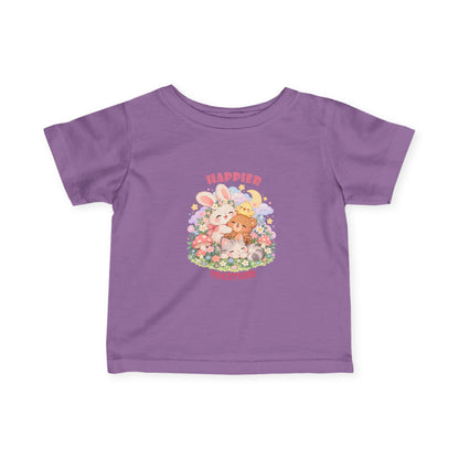 Infant Tee — "Happier Together" Floral Bunny & Bear Baby Shirt