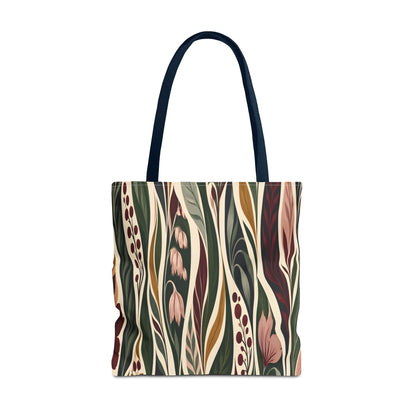 Botanical Wave Tote Bag — Earthy Floral Pattern All-Over Print