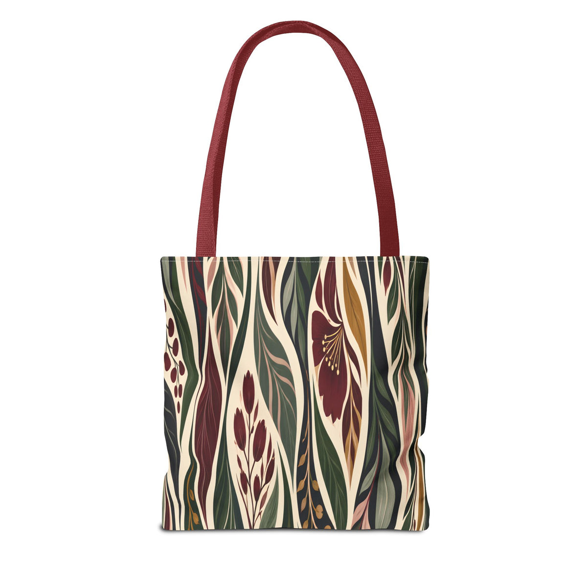 Botanical Wave Tote Bag — Earthy Floral Pattern All-Over Print