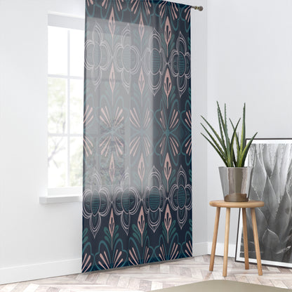 Nordic Folk Floral Window Curtain – Navy Blush Scandinavian Decor
