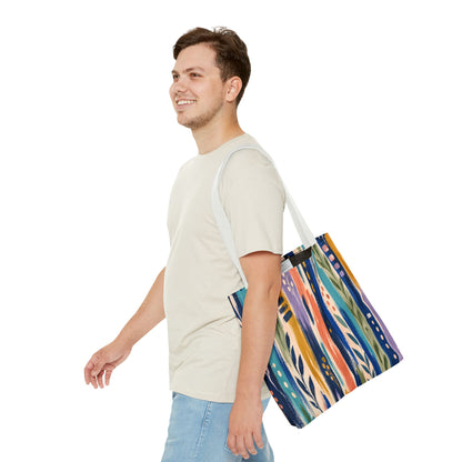 Colorful Abstract Botanical Stripe Tote Bag
