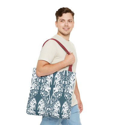 Abstract Teal Symmetry Tote Bag — All-Over-Print Artistic Pattern