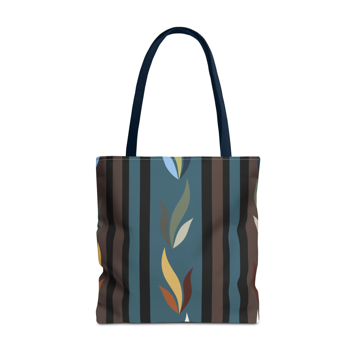 Autumn Stripe Leaf Tote Bag — Retro Boho AOP Canvas Tote