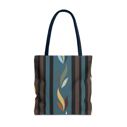 Autumn Stripe Leaf Tote Bag — Retro Boho AOP Canvas Tote