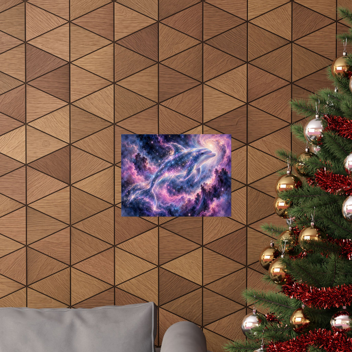Celestial Dolphin Nebula – Purple Galaxy Watercolor Art Print