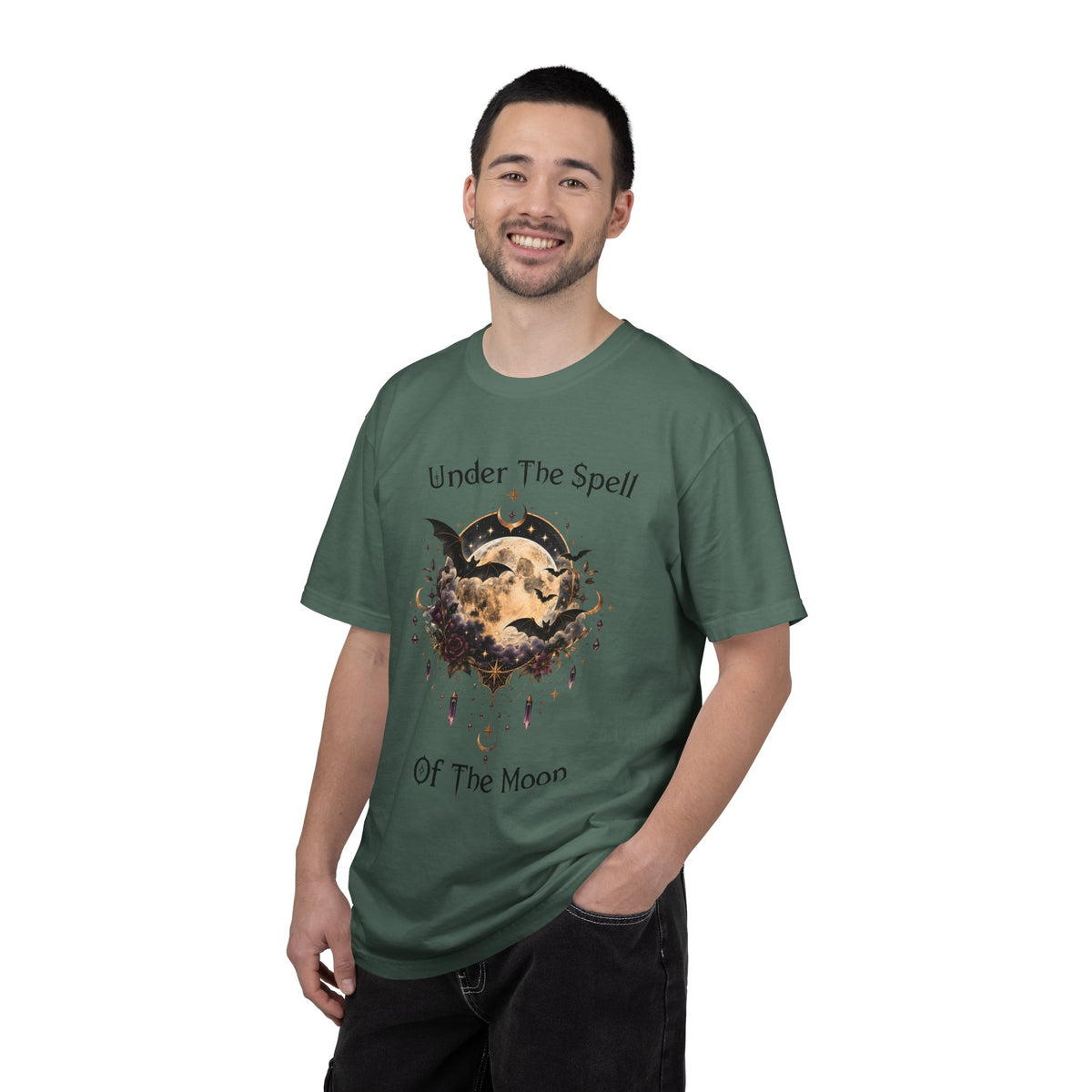 Moonlit Enchantment T-Shirt | Gothic Celestial Moon & Bats Graphic Tee