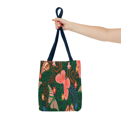 Floral Butterfly Tote Bag — Pink Butterflies on Green Botanical Print