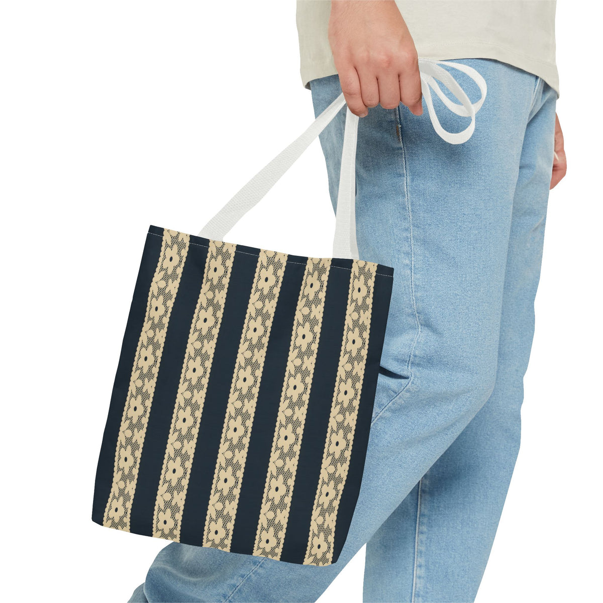 Lace Floral Yellow Black Stripe Tote Bag