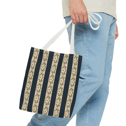 Lace Floral Yellow Black Stripe Tote Bag