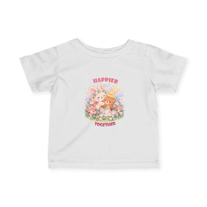 Infant Tee — "Happier Together" Floral Bunny & Bear Baby Shirt