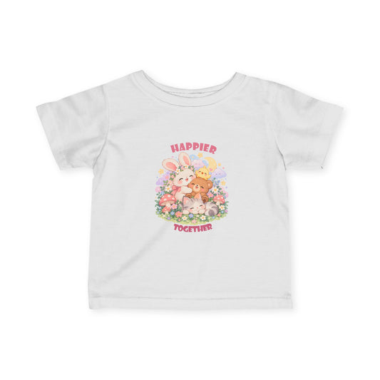 Infant Tee — "Happier Together" Floral Bunny & Bear Baby Shirt