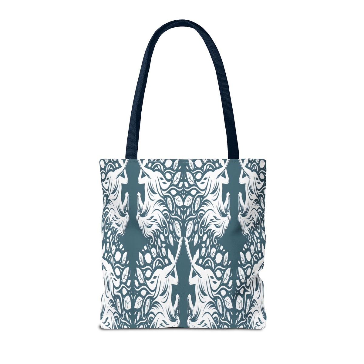 Abstract Teal Symmetry Tote Bag — All-Over-Print Artistic Pattern