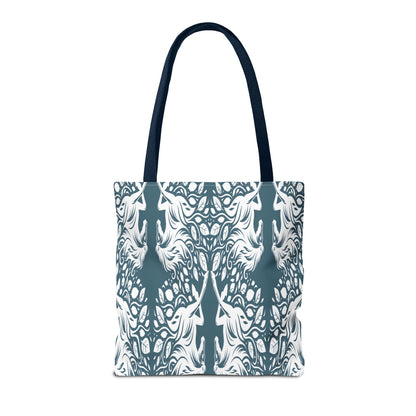 Abstract Teal Symmetry Tote Bag — All-Over-Print Artistic Pattern