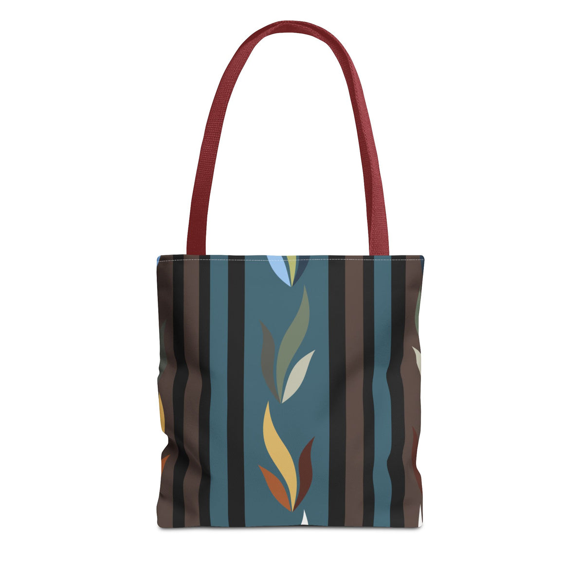 Autumn Stripe Leaf Tote Bag — Retro Boho AOP Canvas Tote