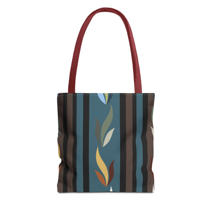 Autumn Stripe Leaf Tote Bag — Retro Boho AOP Canvas Tote