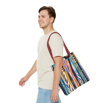Colorful Abstract Botanical Stripe Tote Bag