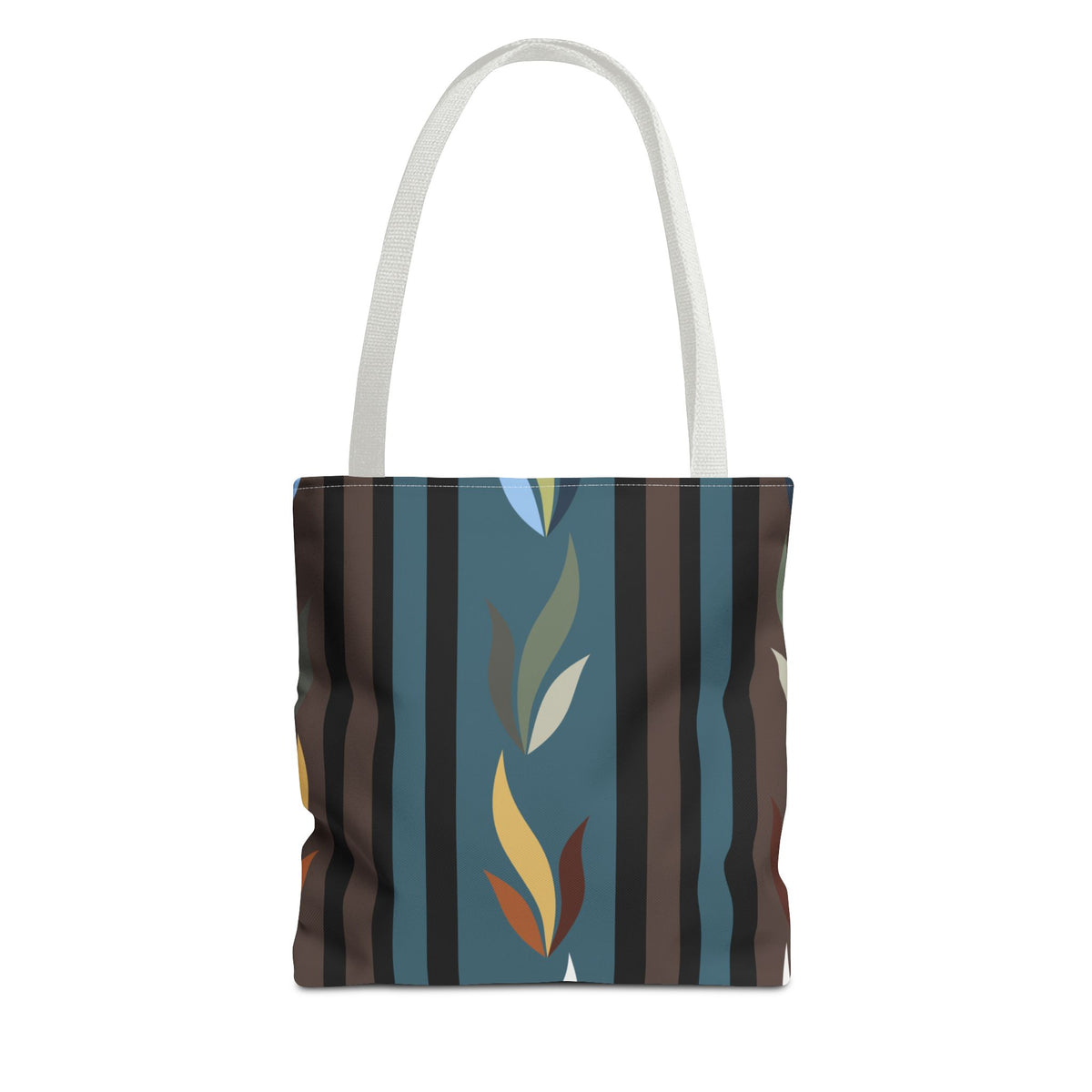 Autumn Stripe Leaf Tote Bag — Retro Boho AOP Canvas Tote