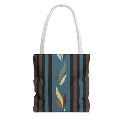 Autumn Stripe Leaf Tote Bag — Retro Boho AOP Canvas Tote