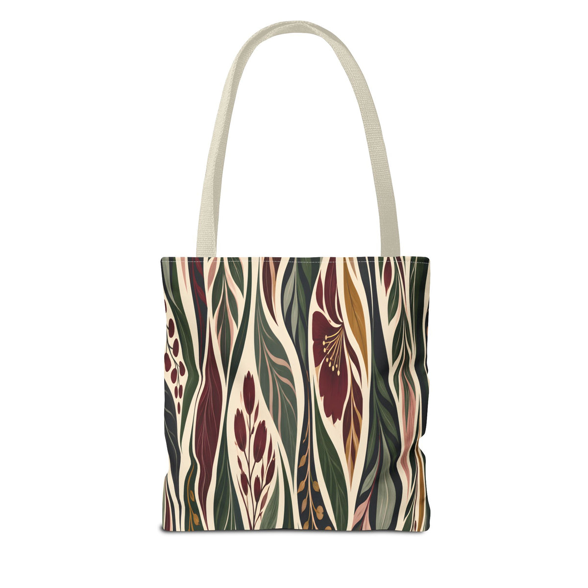 Botanical Wave Tote Bag — Earthy Floral Pattern All-Over Print