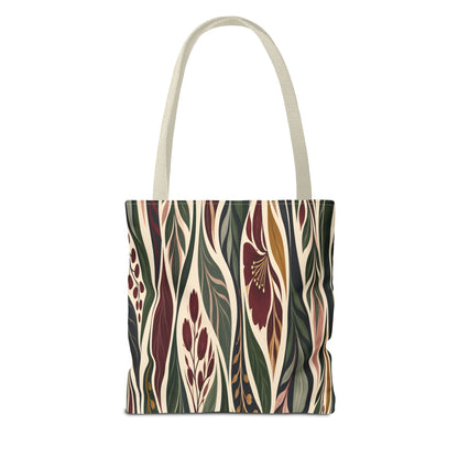 Botanical Wave Tote Bag — Earthy Floral Pattern All-Over Print
