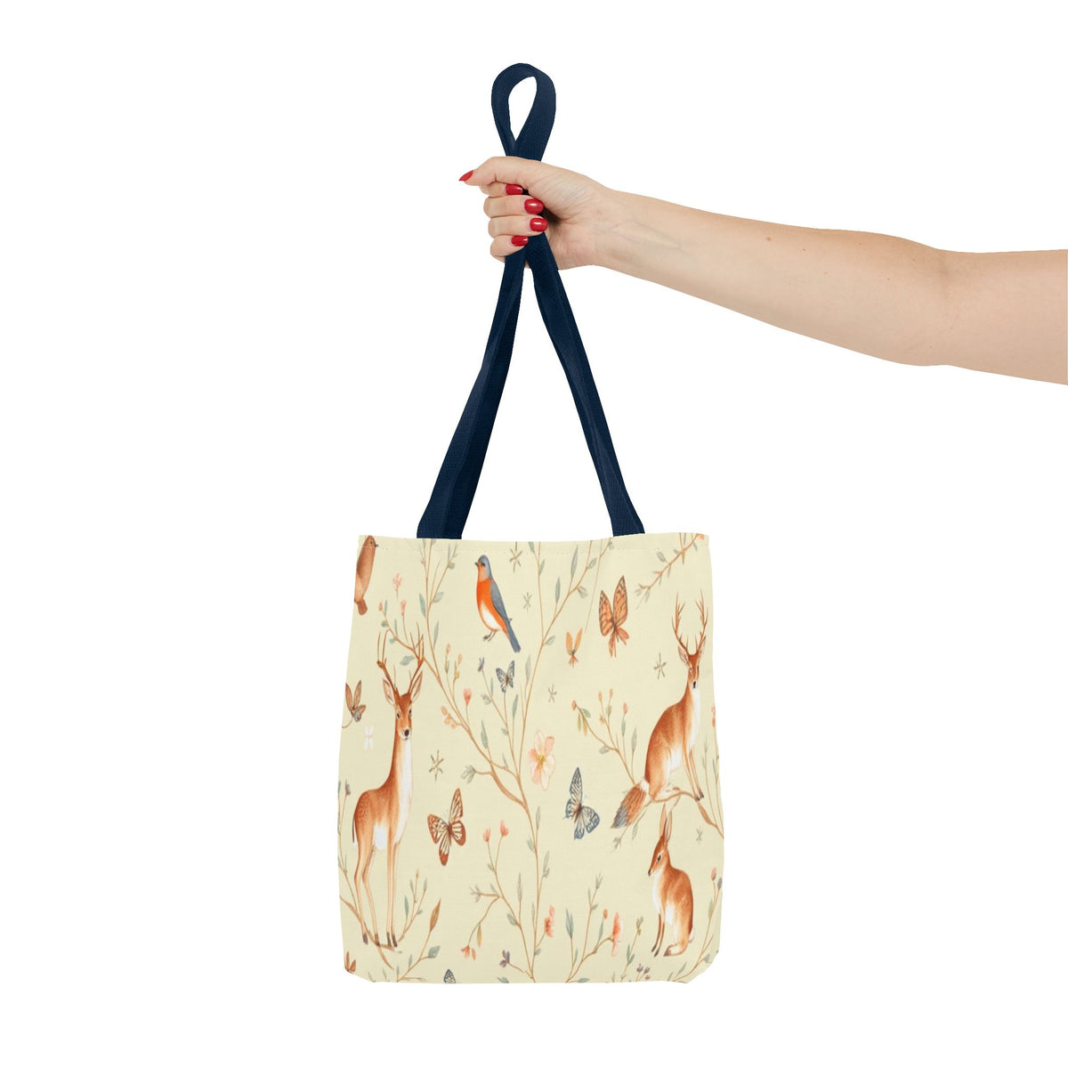 Floral Woodland Tote Bag - Deer & Birds Pattern