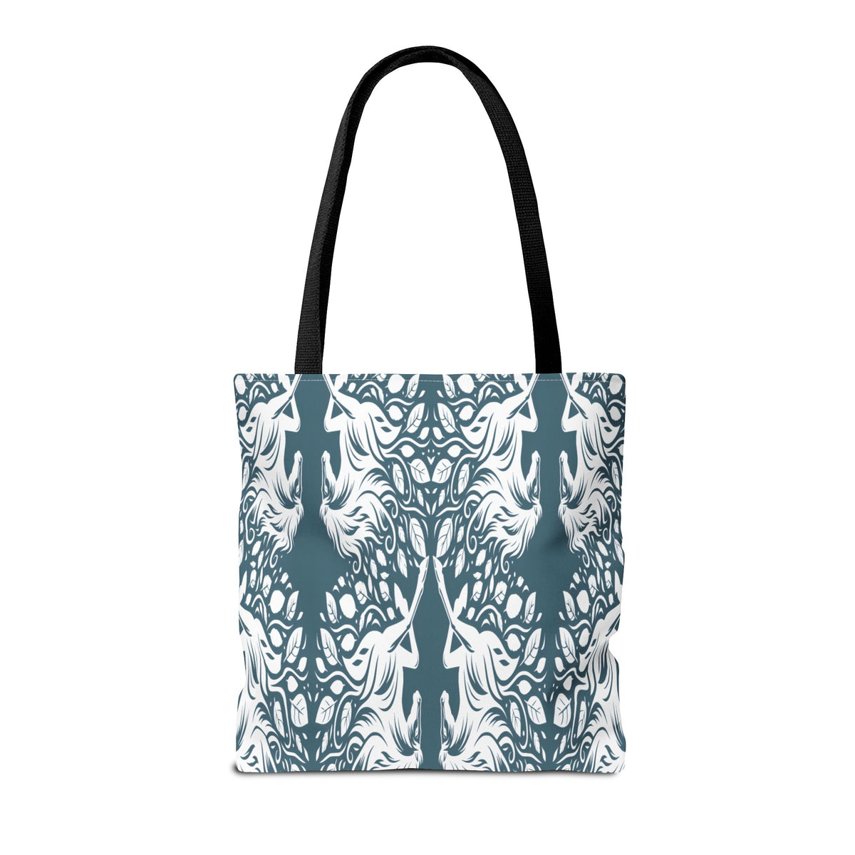 Abstract Teal Symmetry Tote Bag — All-Over-Print Artistic Pattern
