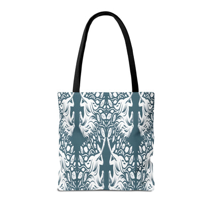 Abstract Teal Symmetry Tote Bag — All-Over-Print Artistic Pattern