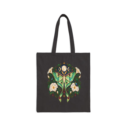Luna Moth Floral Canvas Tote — Eco-Friendly Reusable Bag