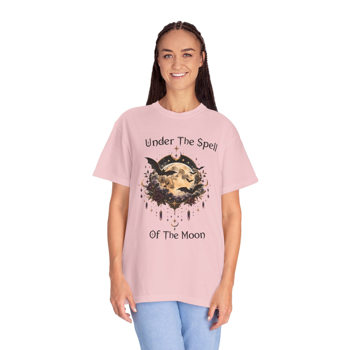 Moonlit Enchantment T-Shirt | Gothic Celestial Moon & Bats Graphic Tee