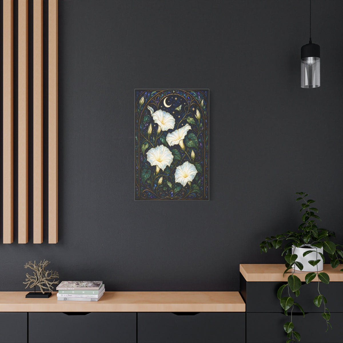Moonlit Morning Glories Matte Canvas Print 20 x 30