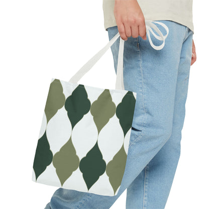 Green Moroccan Tile Pattern Tote Bag — All-Over Print Canvas Shopper