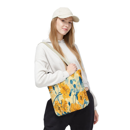 Golden Poppy Meadow Tote Bag – Yellow & Teal Painterly Floral Patter