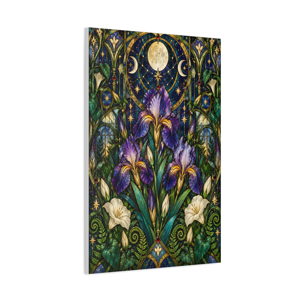 Midnight Iris Floral Cathedral Canvas Wall Art - Sizes 20 x 30, 24 x 36