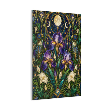 Midnight Iris Floral Cathedral Canvas Wall Art - Sizes 20 x 30, 24 x 36