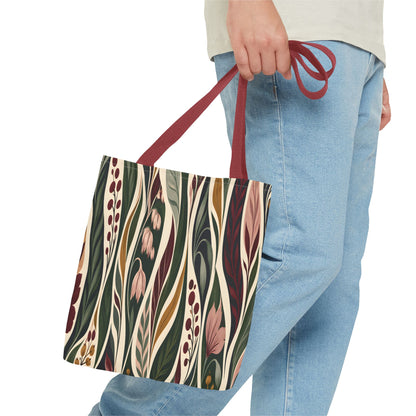 Botanical Wave Tote Bag — Earthy Floral Pattern All-Over Print