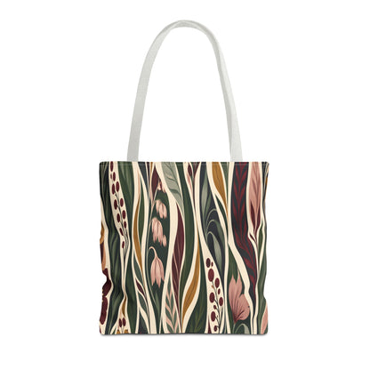 Botanical Wave Tote Bag — Earthy Floral Pattern All-Over Print