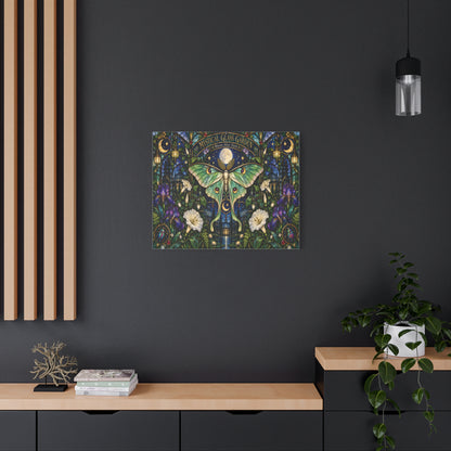 Mystical Glass Garden Luna Moth Canvas Print — 'Bloom After Dark' Stretched Art