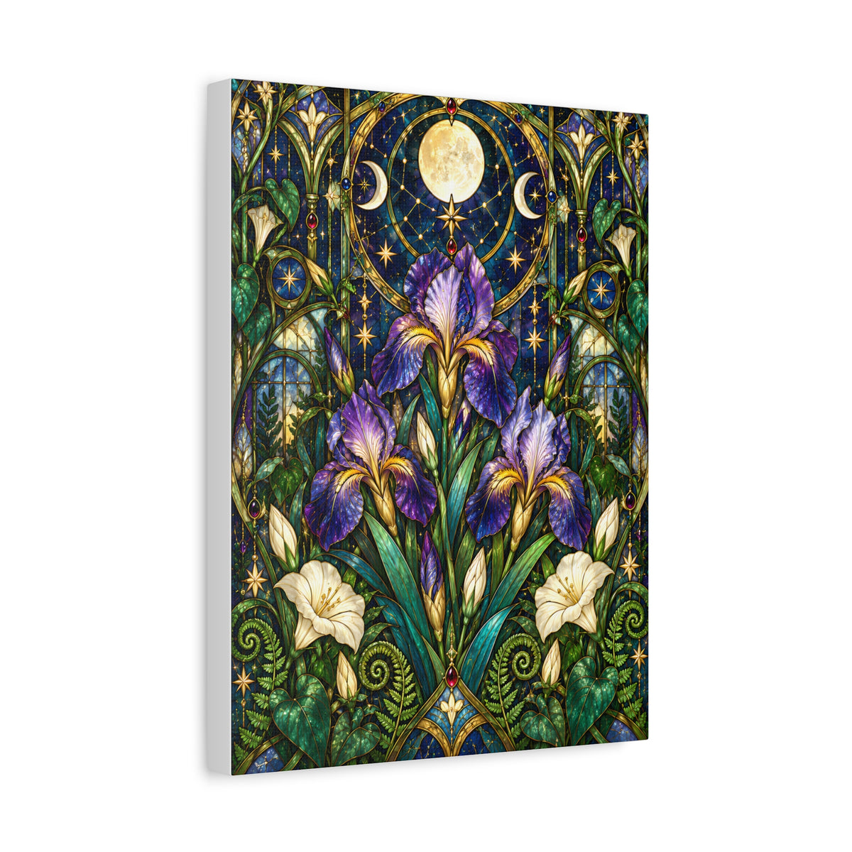 Midnight Iris Floral Cathedral Canvas Wall Art — 5 sizes