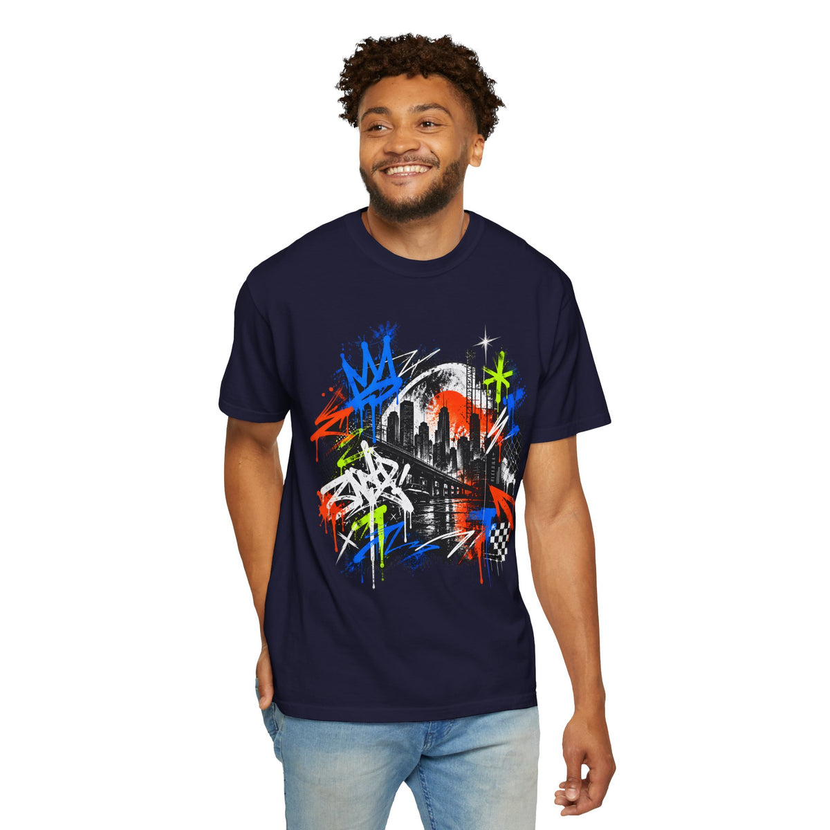 Urban Neon Graffiti Cityscape Streetwear T-Shirt