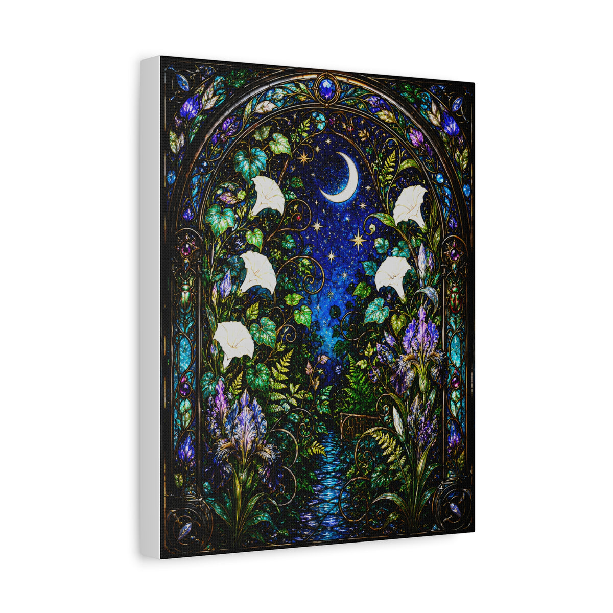 Moonlit Garden Passage | Stained Glass Botanical Wall Art