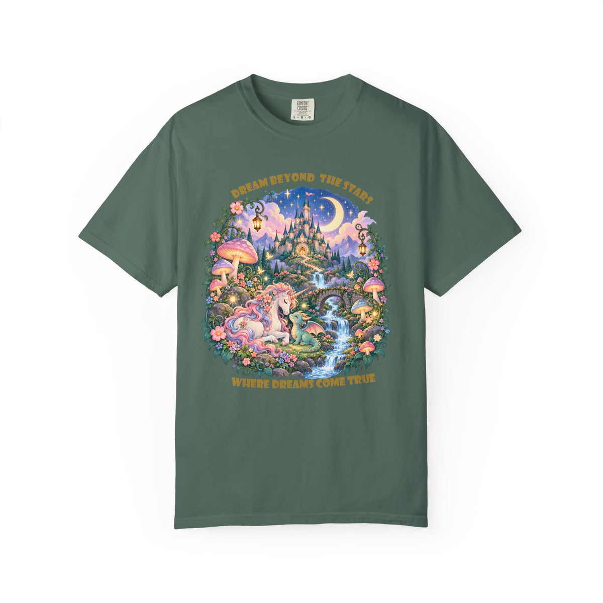 Enchanted Unicorn & Dragon Fairytale T-Shirt – Magical Castle Garden