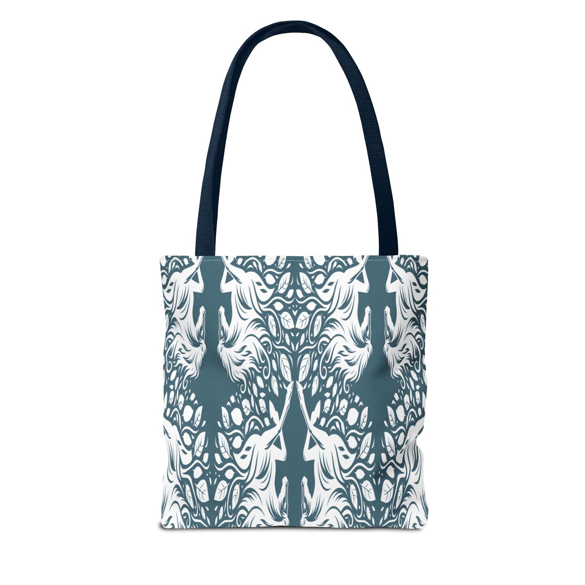 Abstract Teal Symmetry Tote Bag — All-Over-Print Artistic Pattern