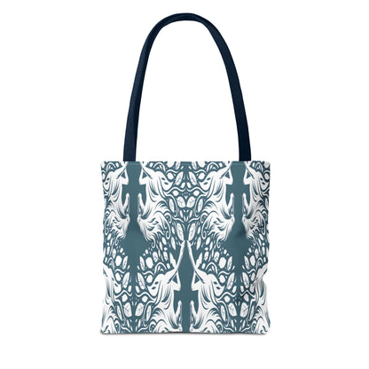 Abstract Teal Symmetry Tote Bag — All-Over-Print Artistic Pattern