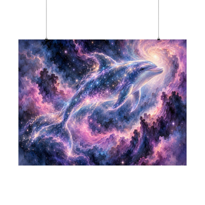 Celestial Dolphin Nebula – Purple Galaxy Watercolor Art Print