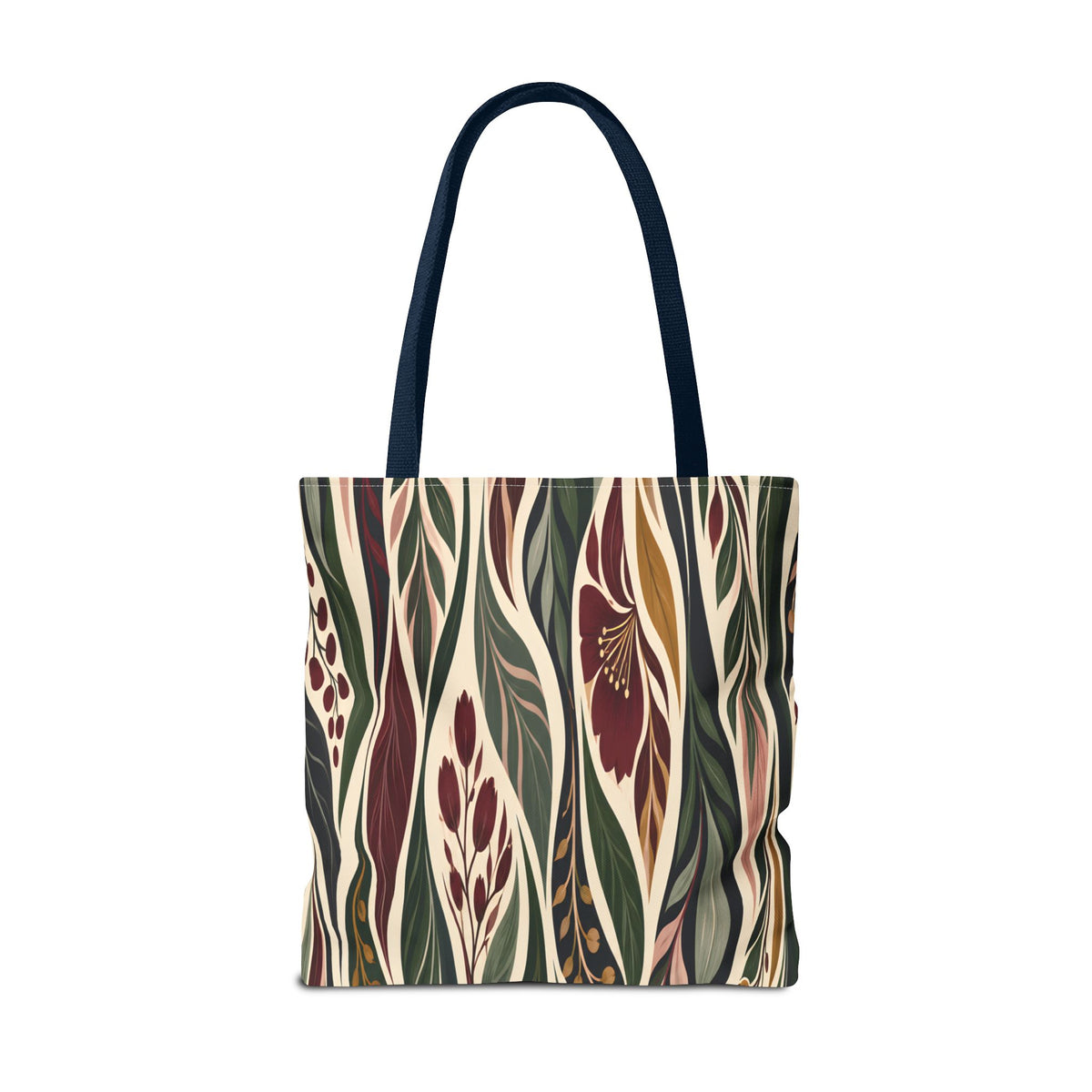 Botanical Wave Tote Bag — Earthy Floral Pattern All-Over Print