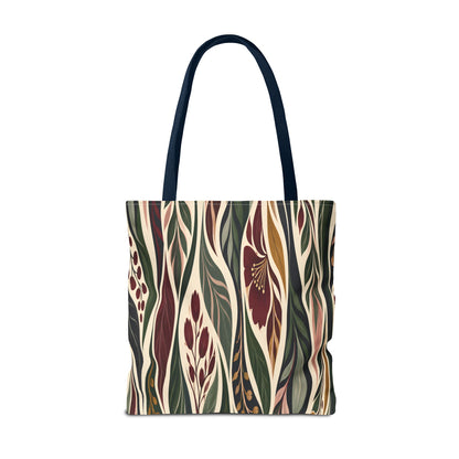 Botanical Wave Tote Bag — Earthy Floral Pattern All-Over Print